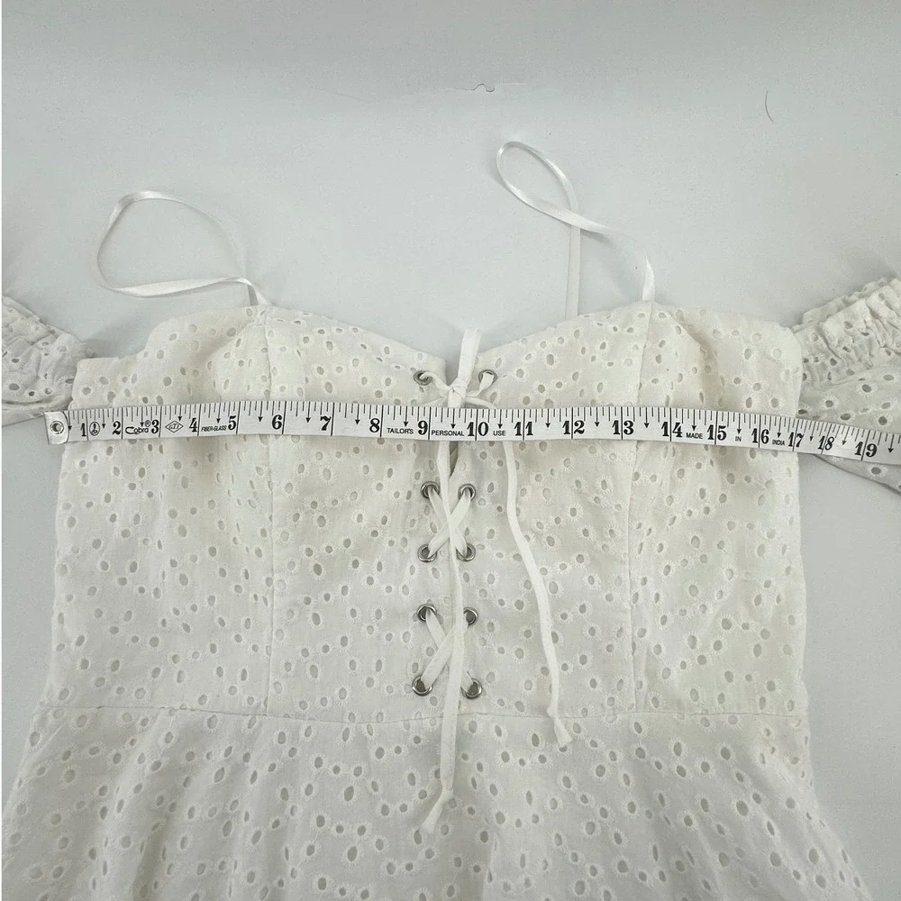 City Studio Eyelet Dress 13 White Milkmaid Cottagecore Romantic Puff Sleeve Boho
